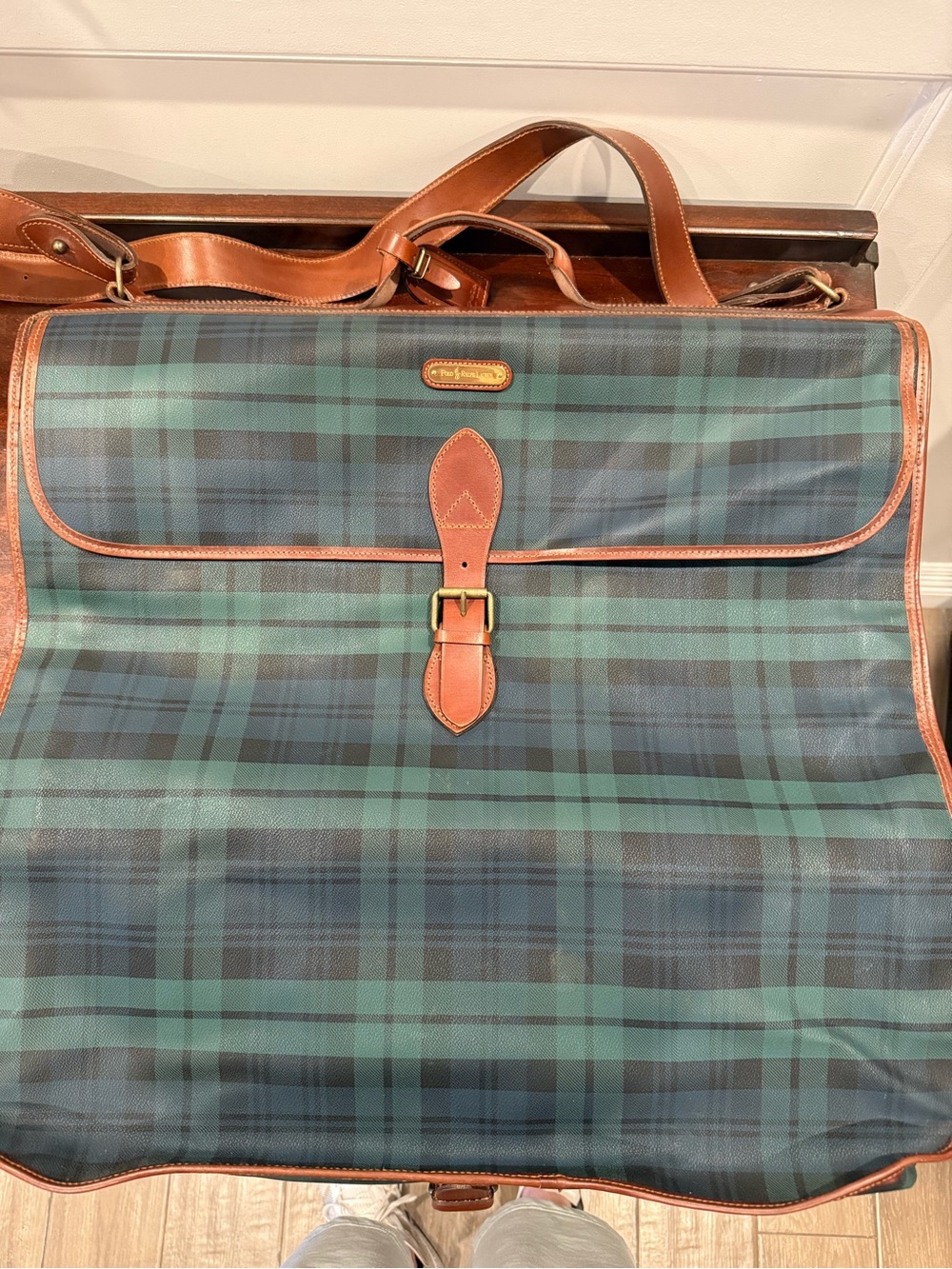 Vintage Polo Ralph Lauren Black Watch Plaid Garment Bag Hanger Luggage Tag Brush - Picture 4 of 7